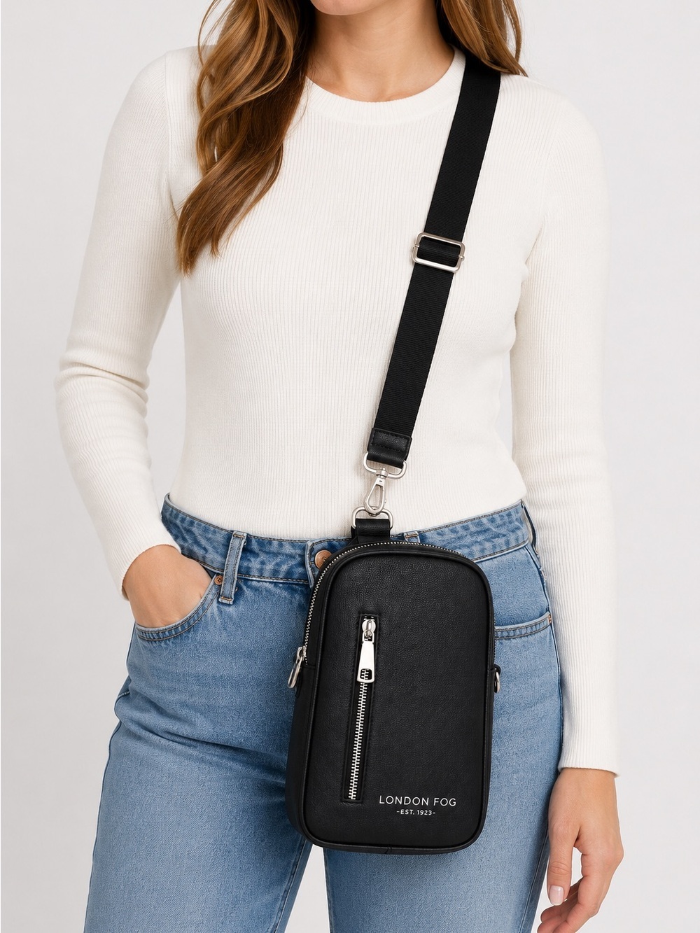 London Fog Janice Double Compartment Sling Bag Black NWT Crossbody - Picture 4 of 5